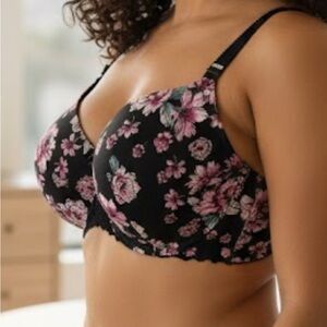 Torrid Black and Pink Floral Bra